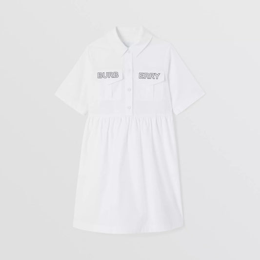 女童白色Logo棉连衣裙