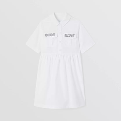 女童白色Logo棉连衣裙