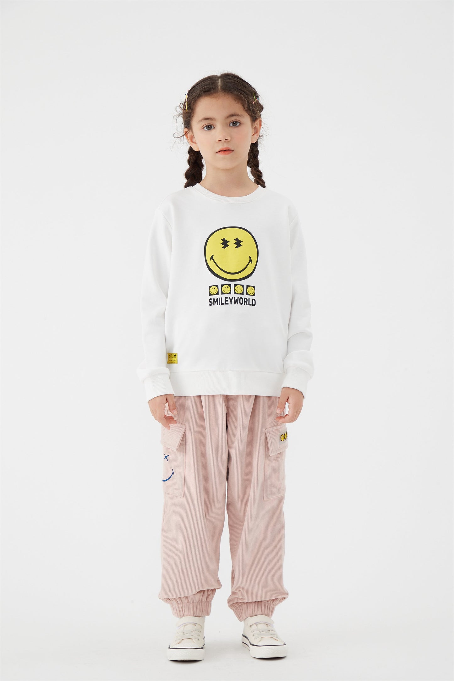 儿童粉色灯芯绒长裤