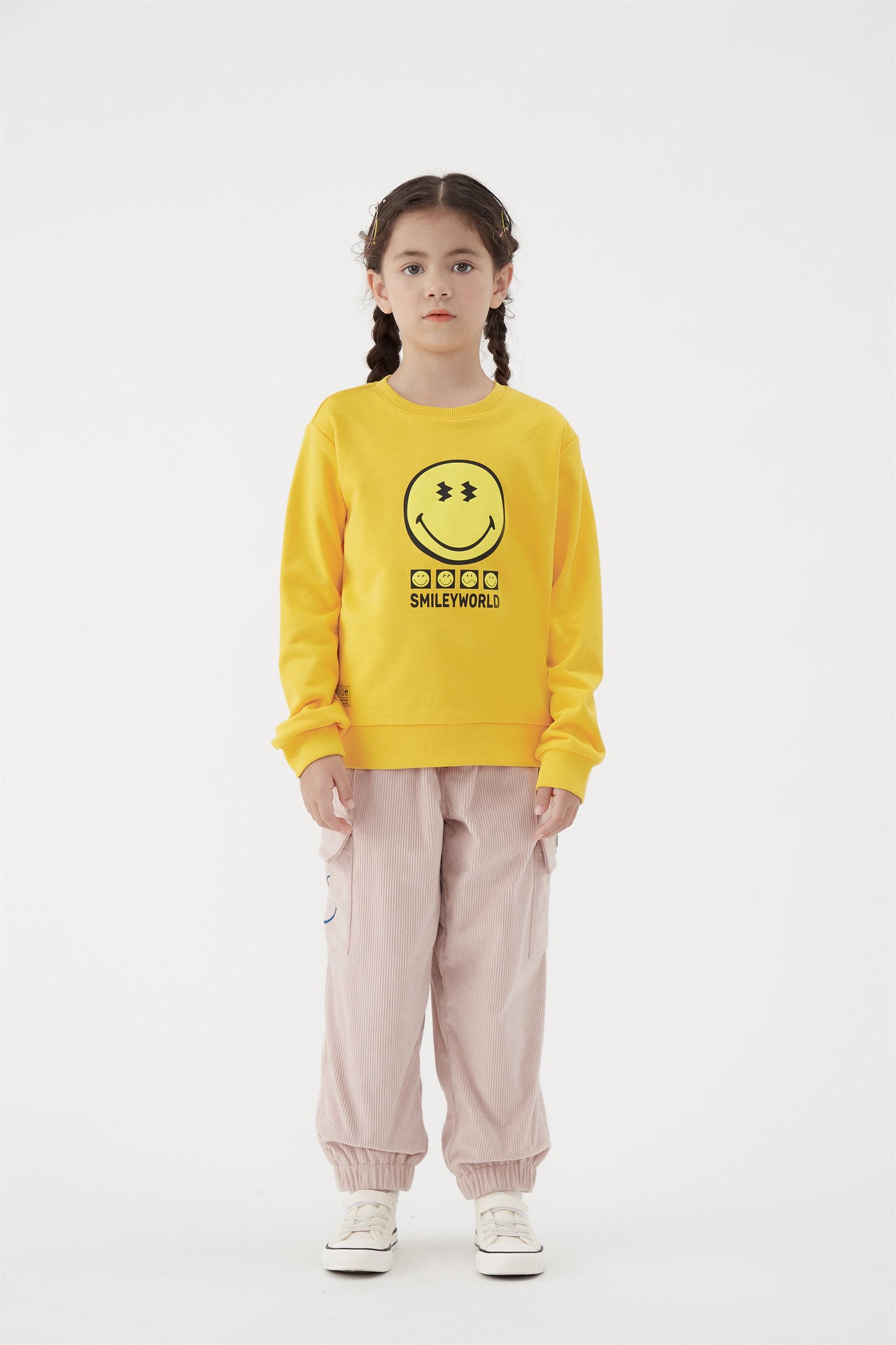 儿童粉色灯芯绒长裤