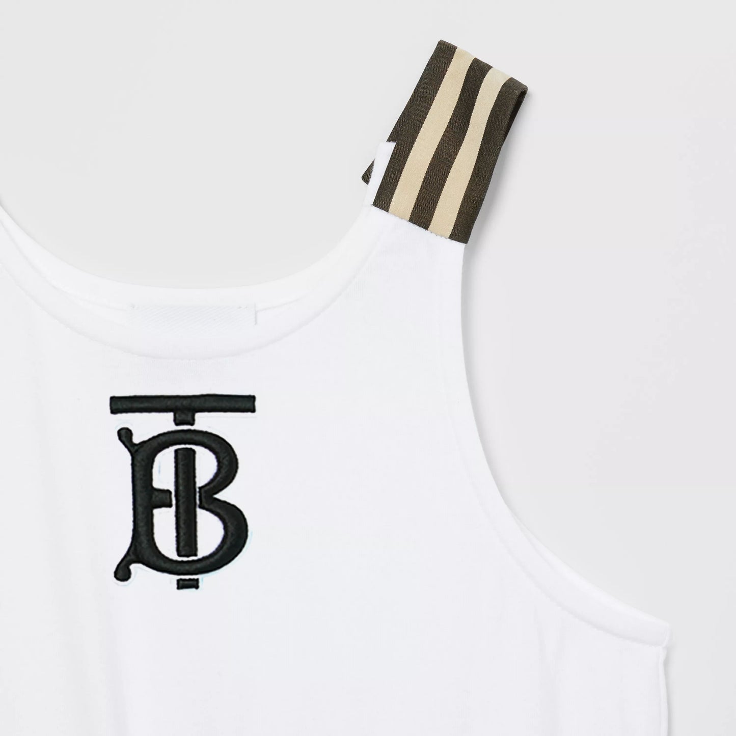 Girls White & Beige Logo Cotton Jumpsuit