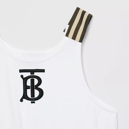 Girls White & Beige Logo Cotton Jumpsuit
