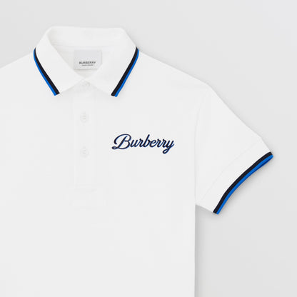 男童白色Logo棉Polo衫
