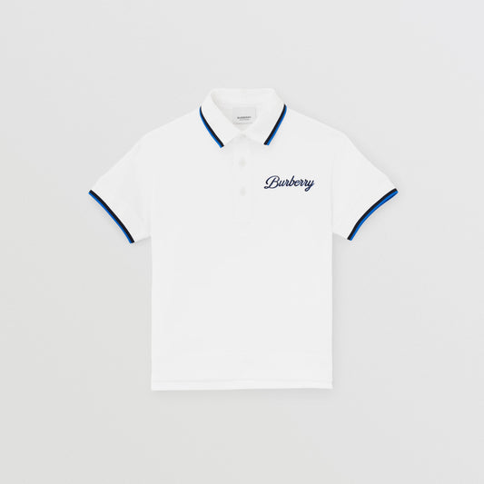 男童白色Logo棉Polo衫