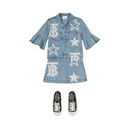 女童浅蓝色Logo牛仔短裙