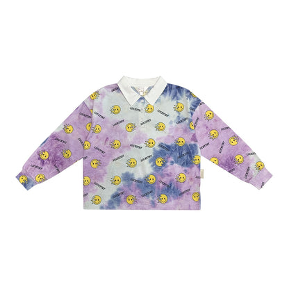 儿童紫色笑脸扎染T恤