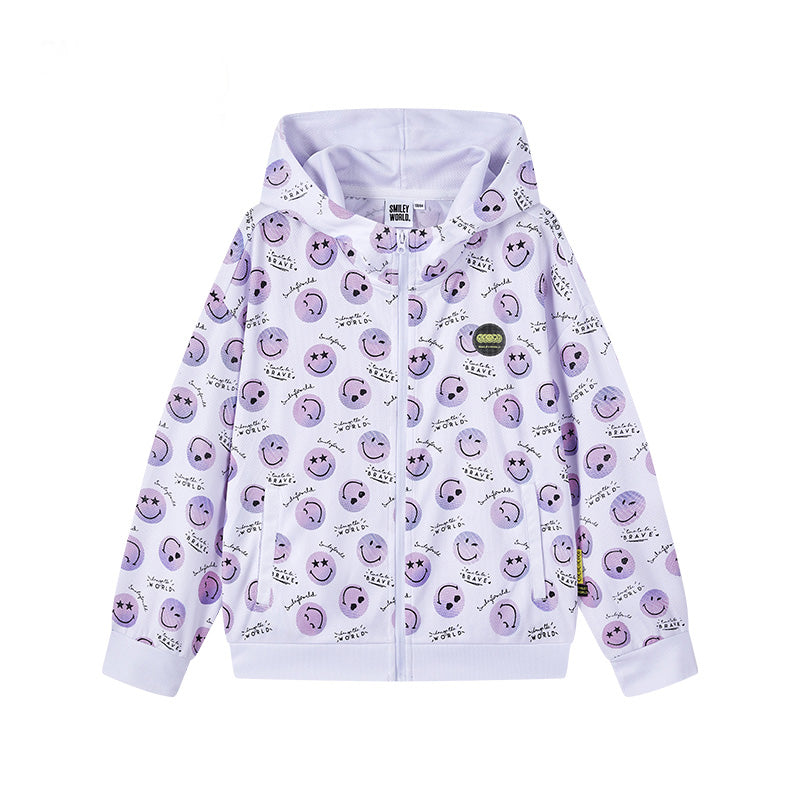 儿童白色连帽拉链外套