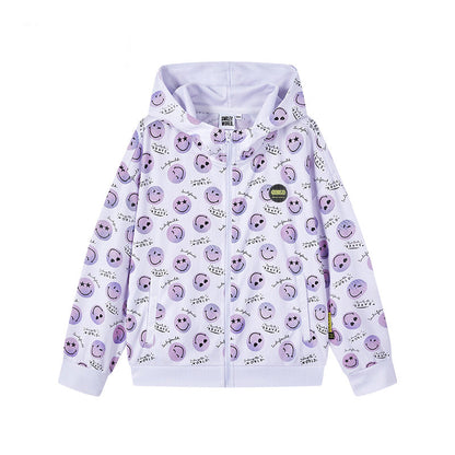儿童白色连帽拉链外套