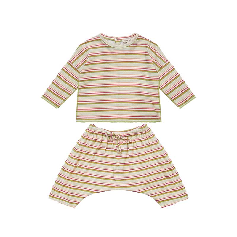女婴米色条纹棉套装