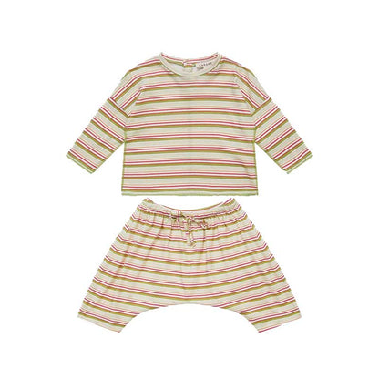 女婴米色条纹棉套装