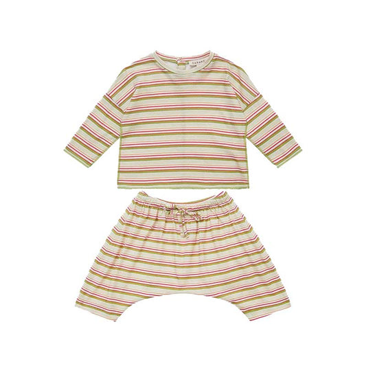 女婴米色条纹棉套装