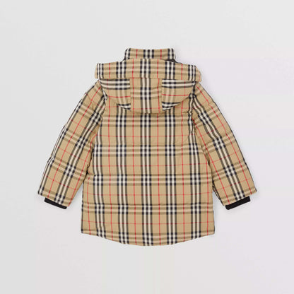 儿童米色格子羽绒服