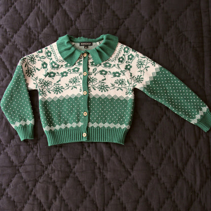 女童绿色花朵开衫