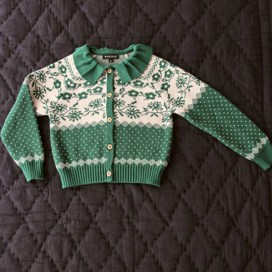 女童绿色花朵开衫