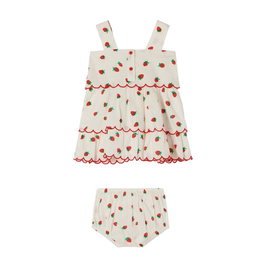 女婴白色印花连衣裙套装