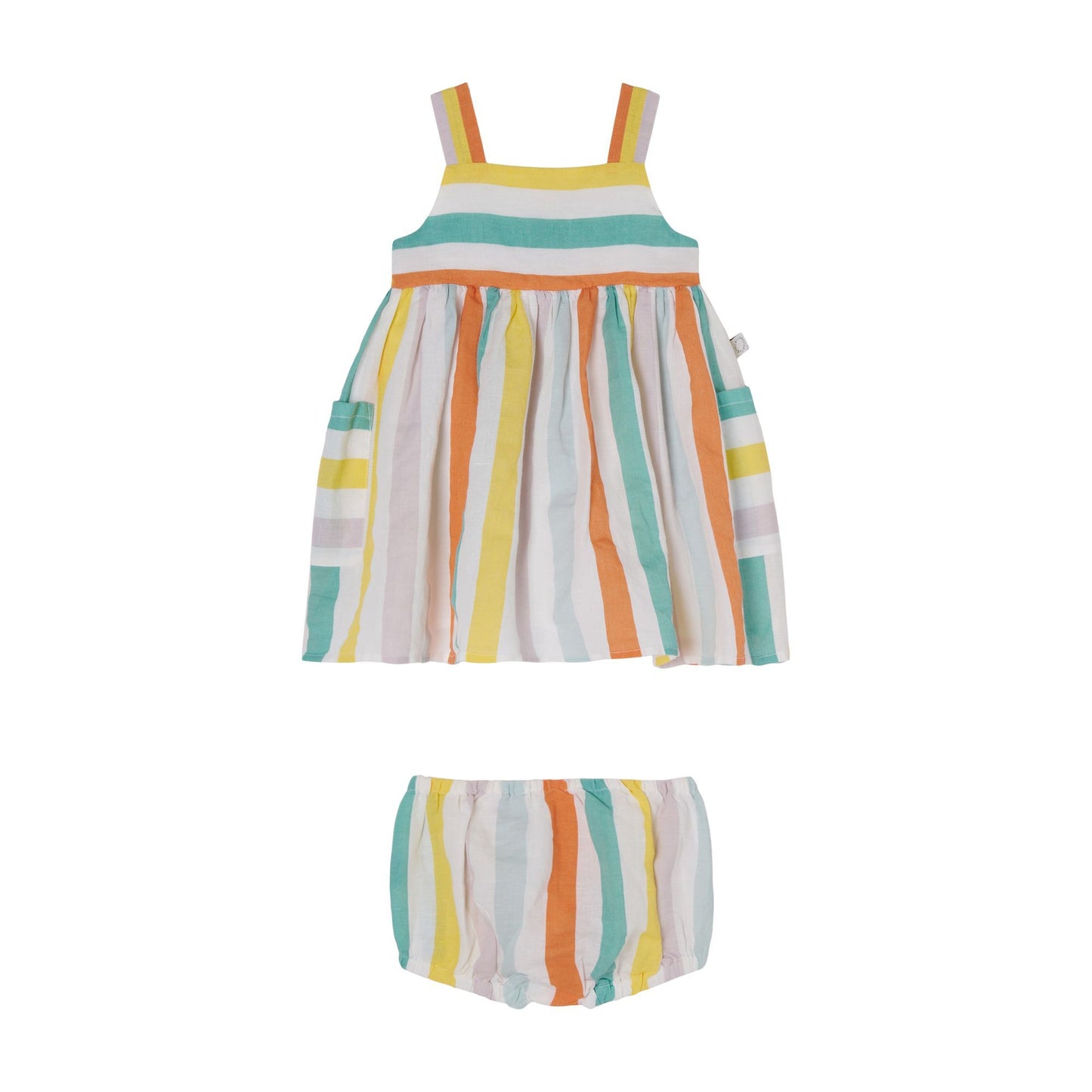 女婴彩色条纹连衣裙套装