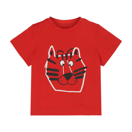 婴儿红色虎头棉T恤