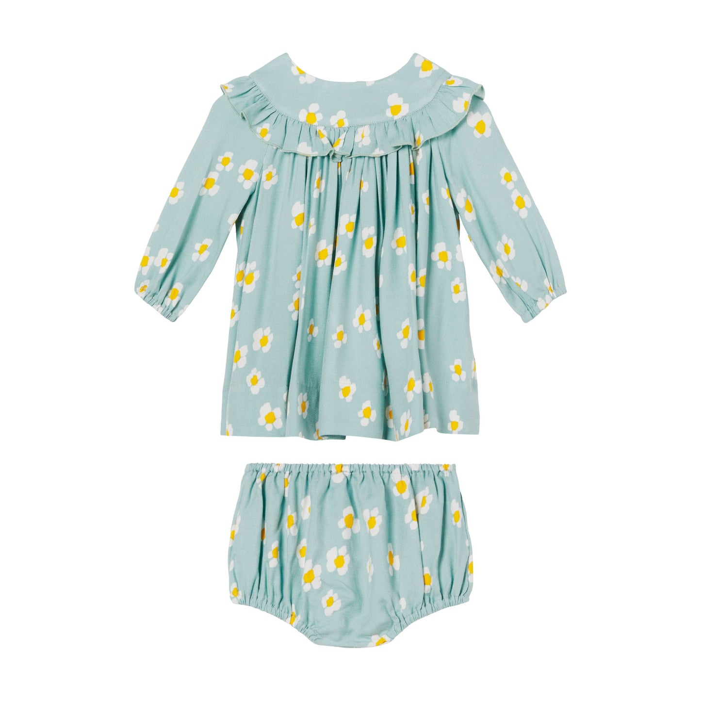 女婴蓝色花朵连衣裙套装