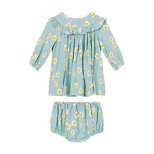 女婴蓝色花朵连衣裙套装