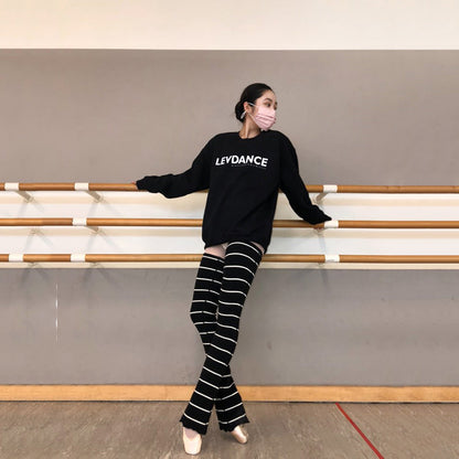 女童黑色条纹芭蕾舞护腿袜