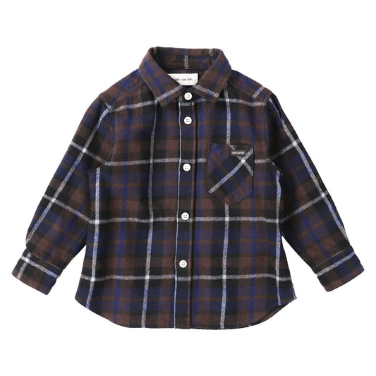 男童藏青色格子棉衬衫