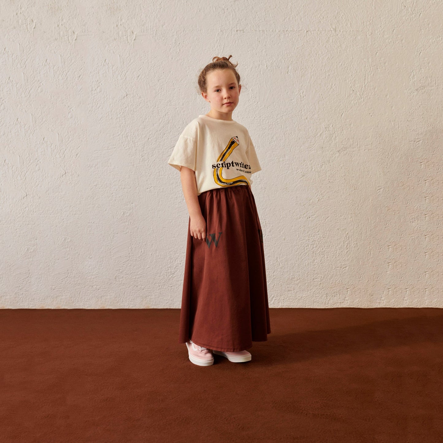 女童棕色Logo棉短裙