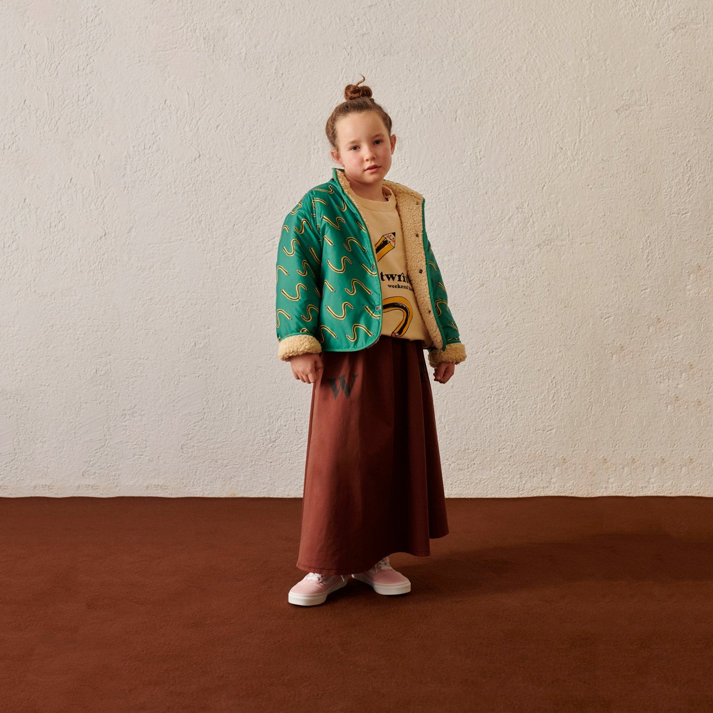 女童棕色Logo棉短裙