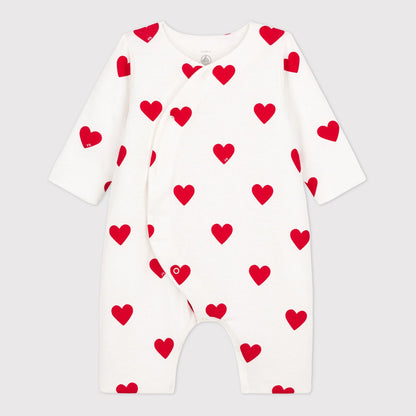 女婴白色心形棉连体衣