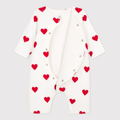 女婴白色心形棉连体衣