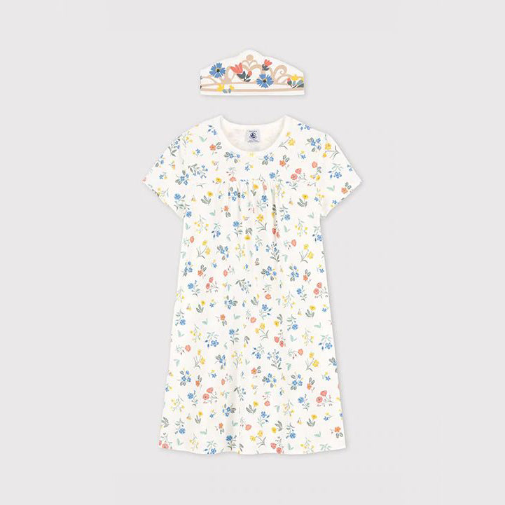 女童白色棉连衣裙套装