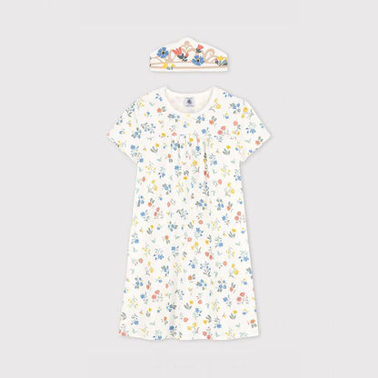 女童白色棉连衣裙套装