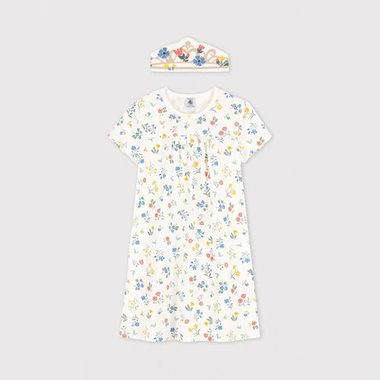 女童白色棉连衣裙套装