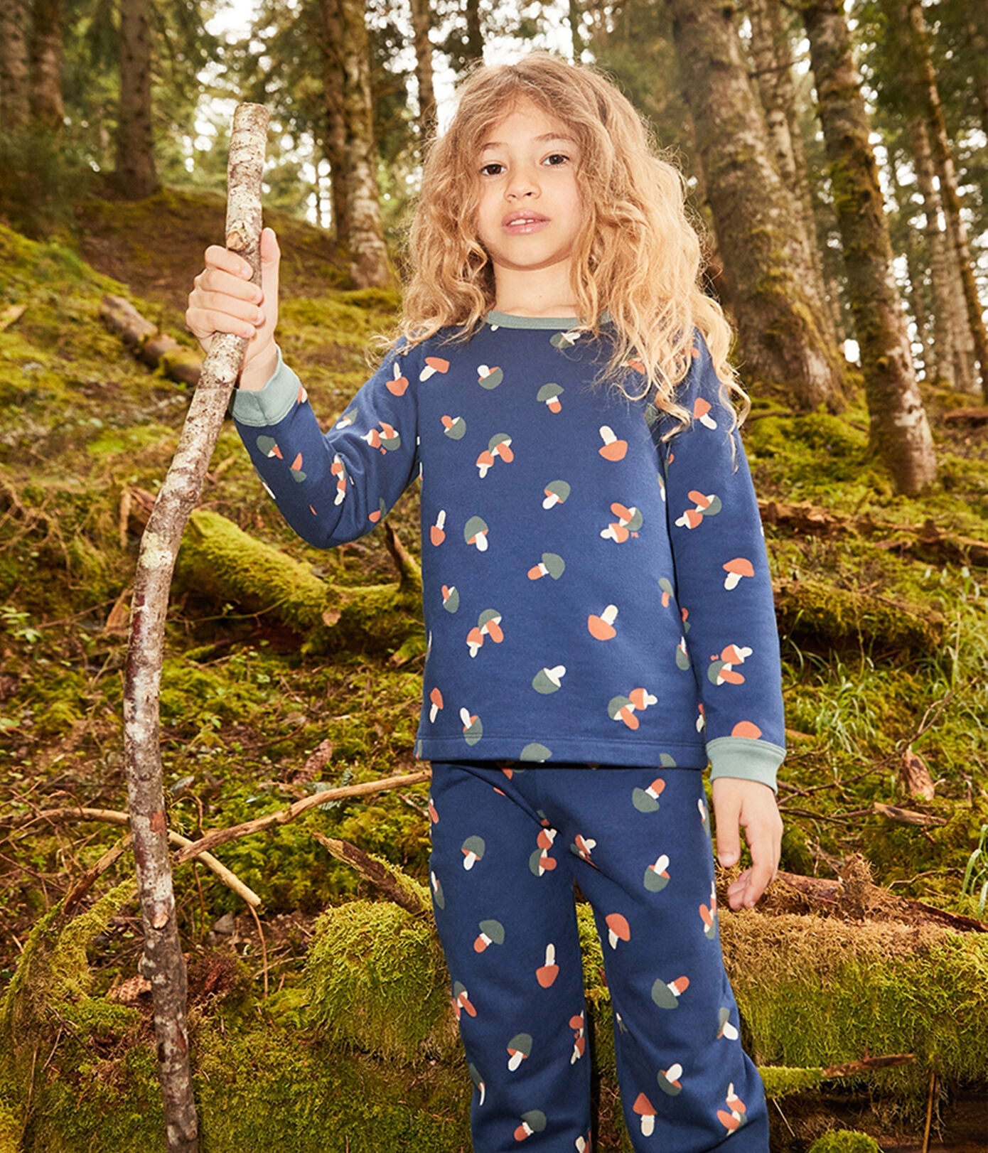 男童藏青色印花棉睡衣套装