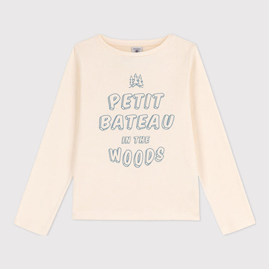 女童象牙白Logo棉T恤