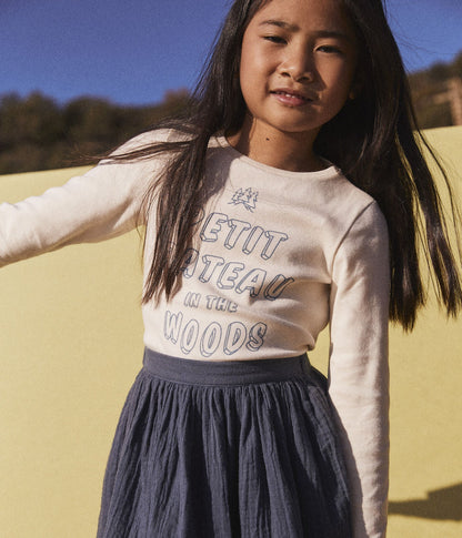 女童象牙白Logo棉T恤