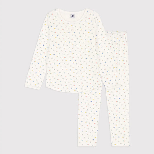 女童白色碎花棉睡衣套装