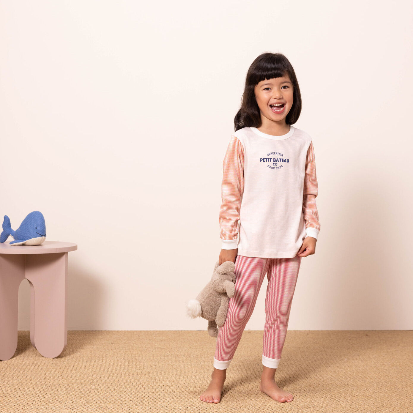 女童红色条纹棉睡衣套装