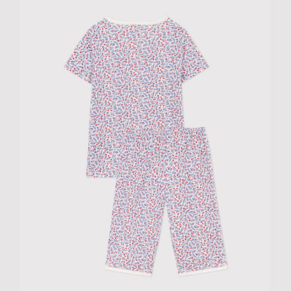 女童蓝色碎花睡衣套装