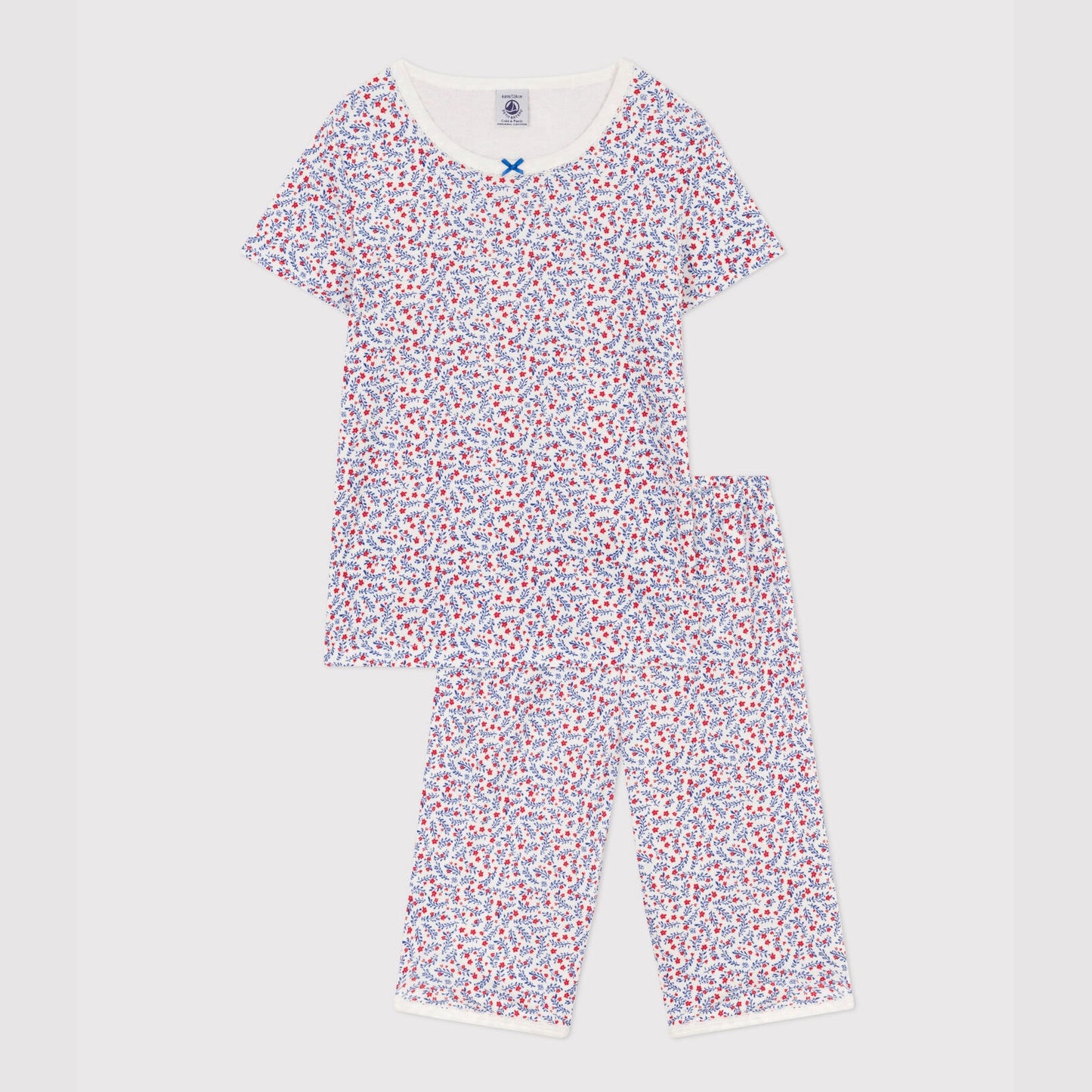 女童蓝色碎花睡衣套装