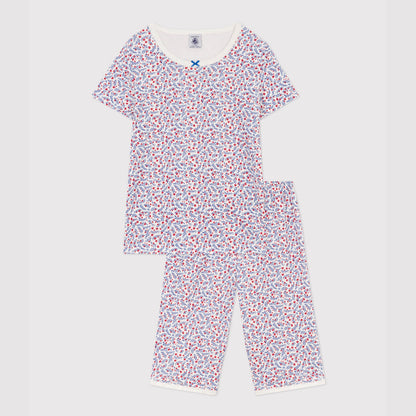 女童蓝色碎花睡衣套装