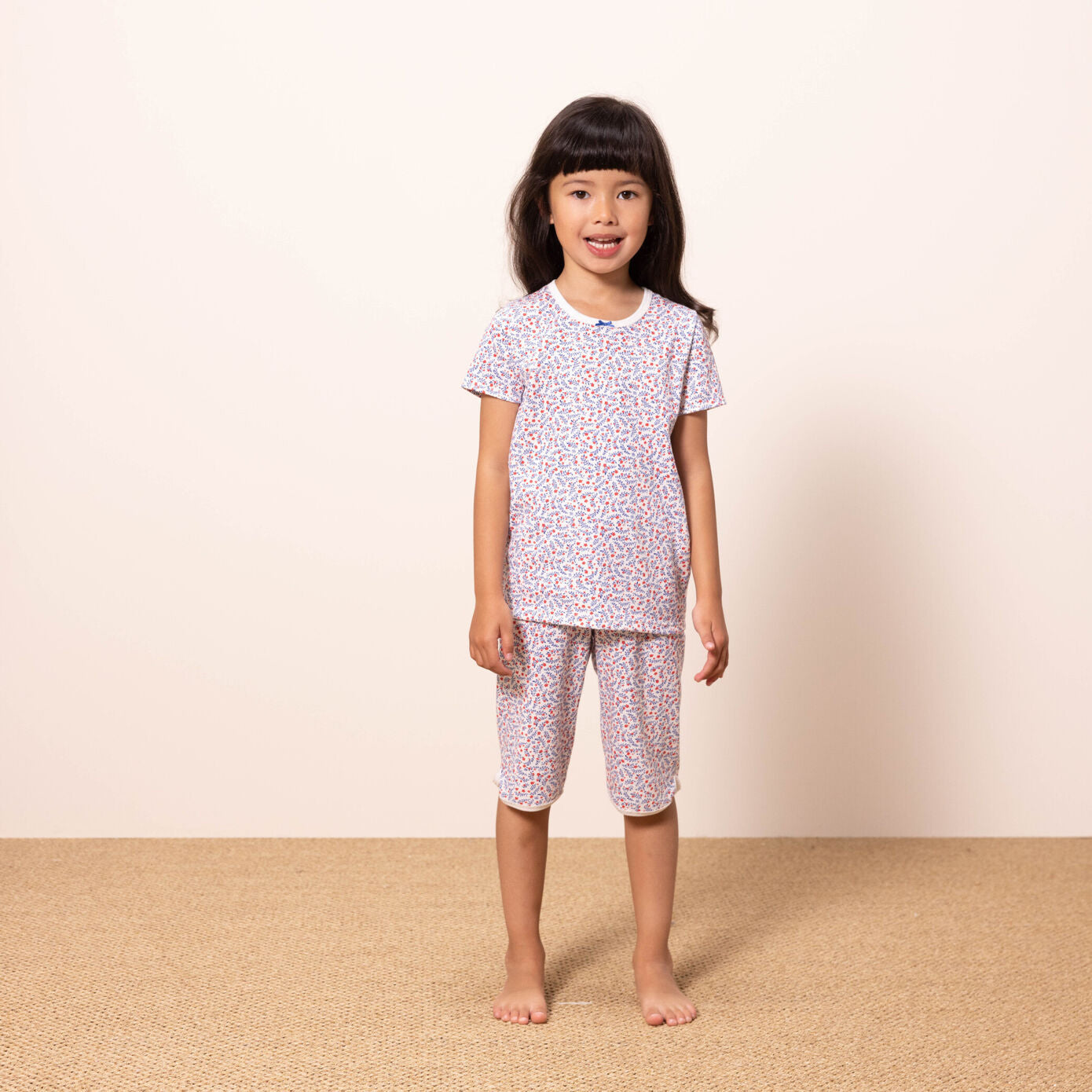 女童蓝色碎花睡衣套装