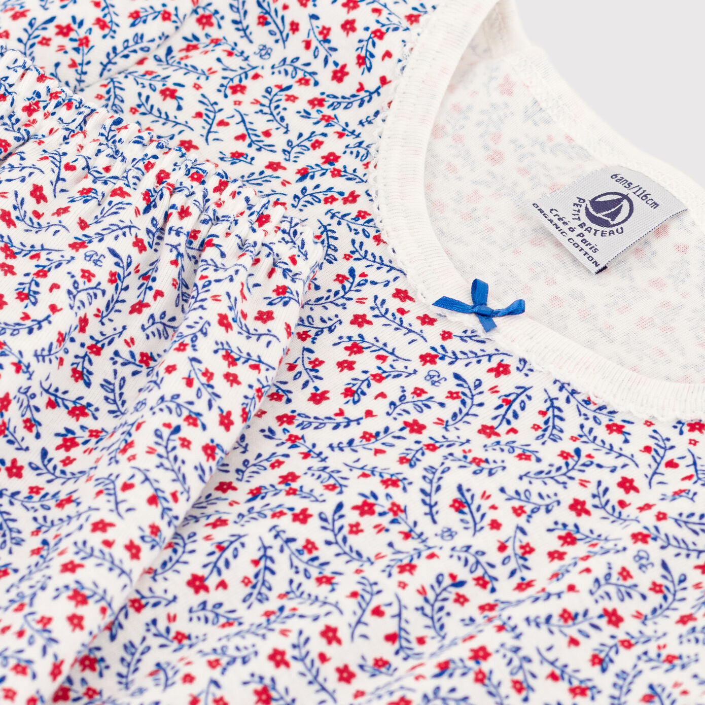 女童蓝色碎花睡衣套装