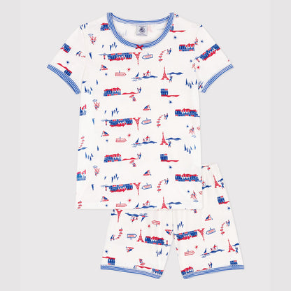 男童白色印花棉睡衣套装