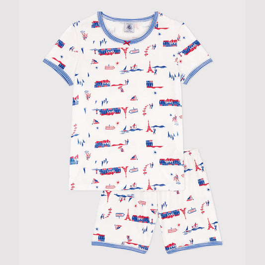 男童白色印花棉睡衣套装