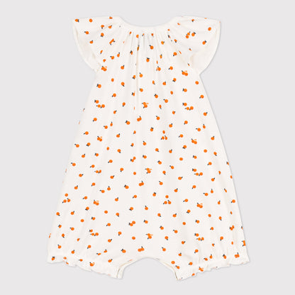 女婴白色橙子印花棉连体衣