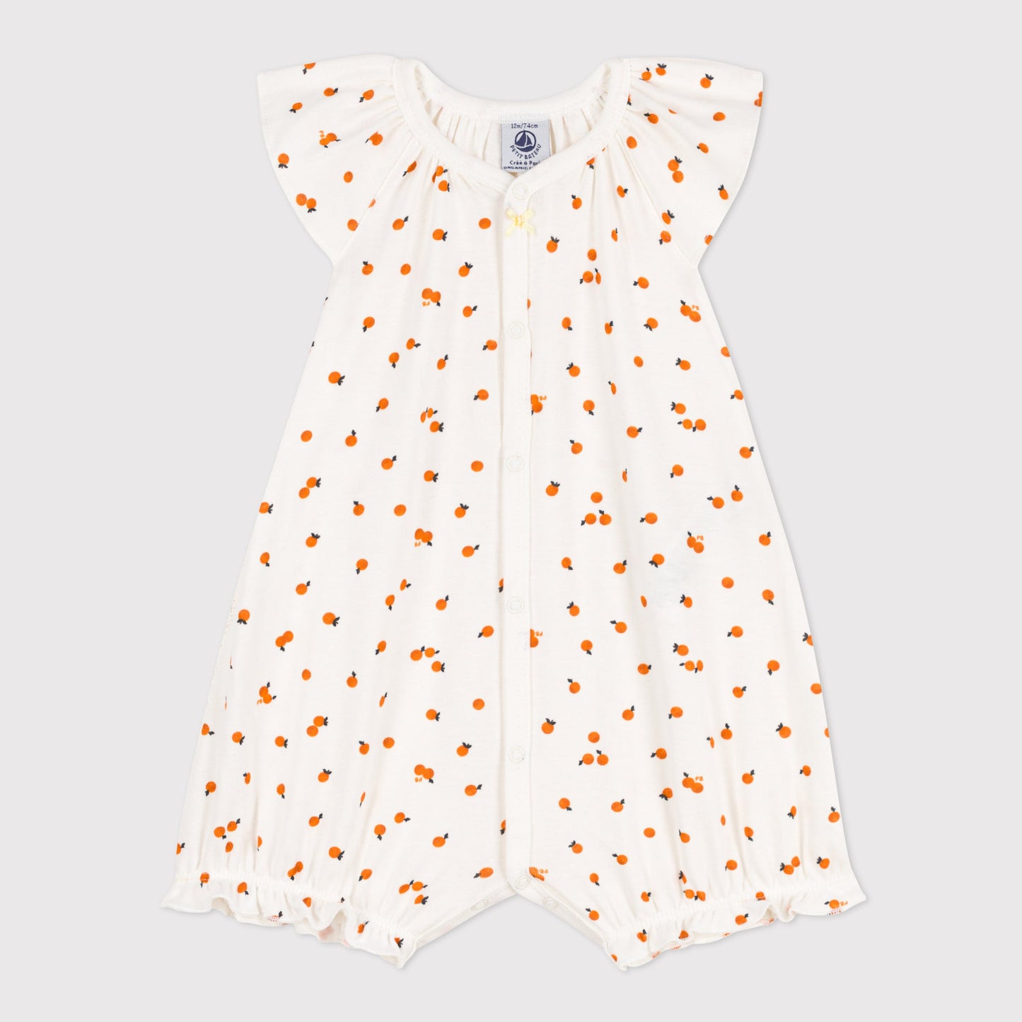 女婴白色橙子印花棉连体衣