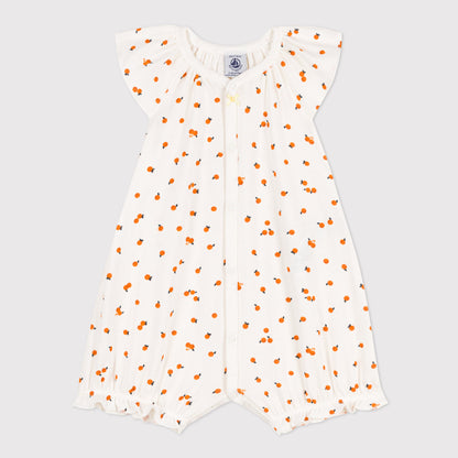 女婴白色橙子印花棉连体衣