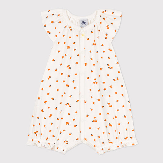 女婴白色橙子印花棉连体衣