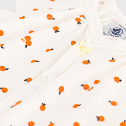 女婴白色橙子印花棉连体衣