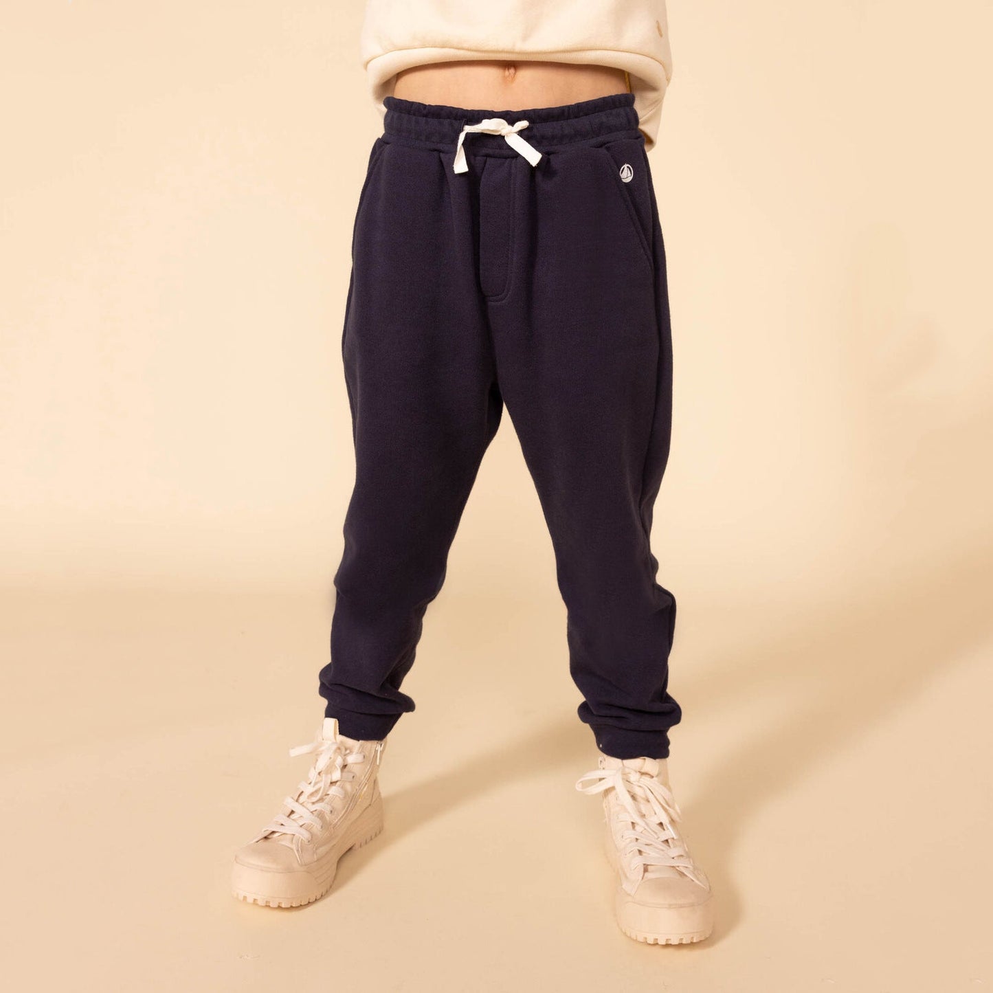 男童藏青色Logo棉长裤